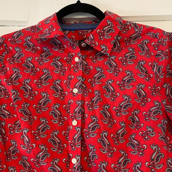 Talbots size 6 Paisley Patterned Americana Red Business Casual Button Down Shirt - Picture 5 of 11